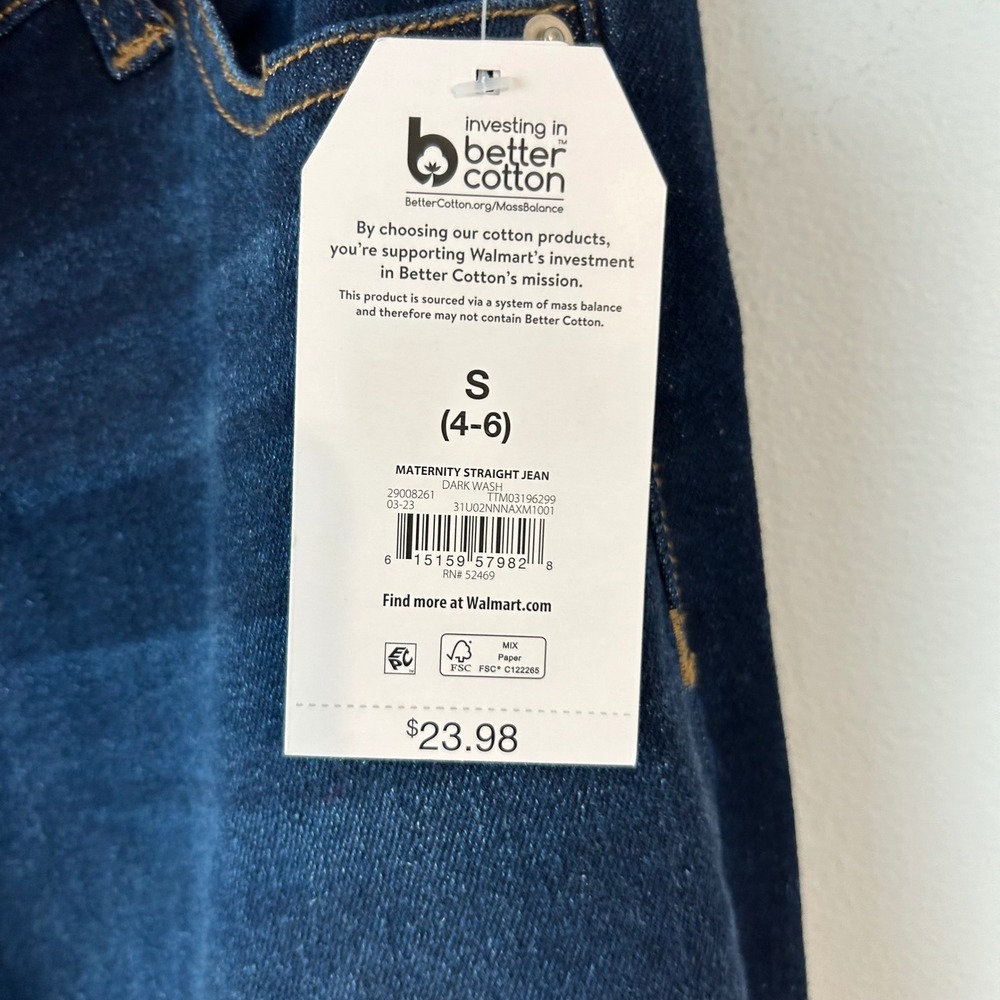 Walmart Maternity Straight Leg Jeans Dark‎ Wash Size Small 4-6 - Picture 3 of 6